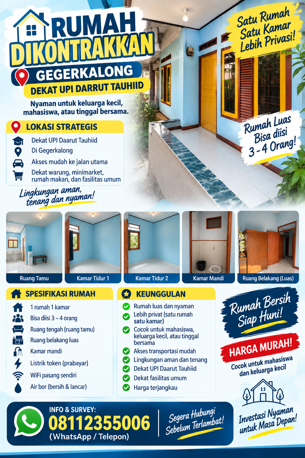 Rumah Disewakan Dekat UPI Daarut Tauhiid Gerlong